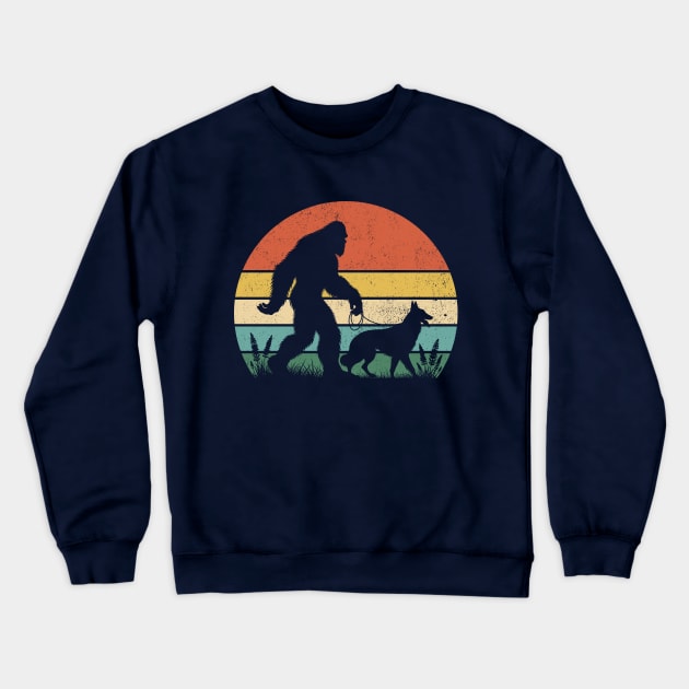 Bigfoot Walking Belgian Sheepdog Vintage Distressed Hiking Dog Crewneck Sweatshirt by Cuteness Klub